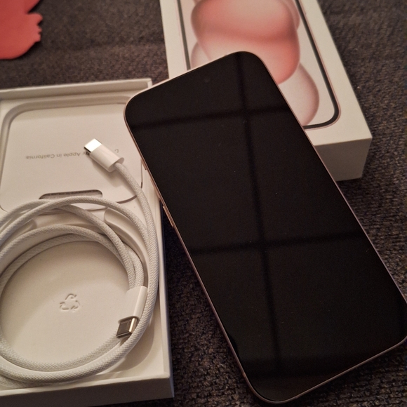 Pink Iphone15 From Verizon with Accessories